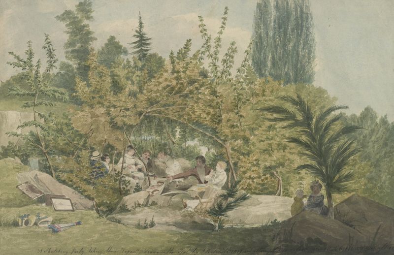 A sketching party taking their repast, acuarela sobre papel de John Rubens Smith