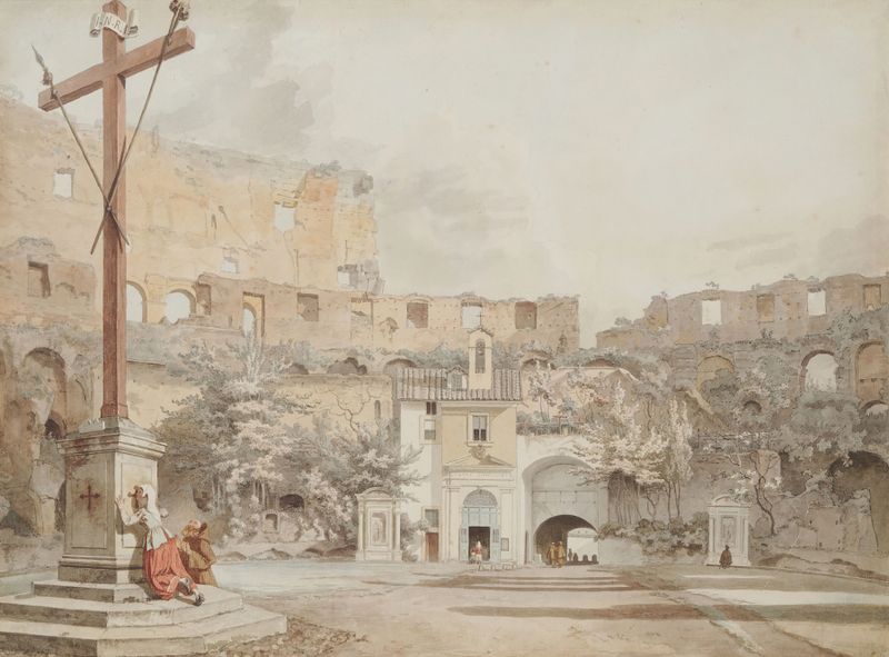 Interior of the Colosseum, Rome by William Pars, oil painting showcasing ancient stonework