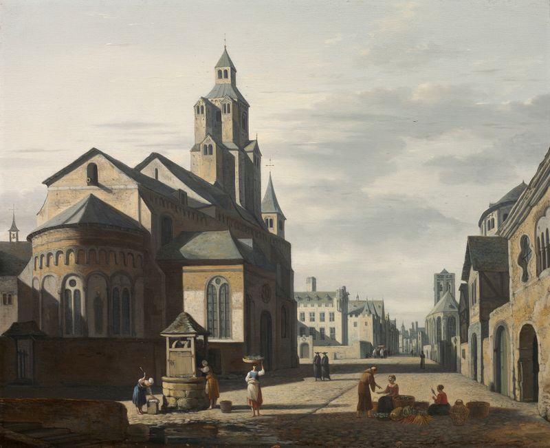 Arquitectura gótica de la Iglesia de Santa Cecilia, Colonia, de Gerrit Adriaensz. Berckheyde, óleo