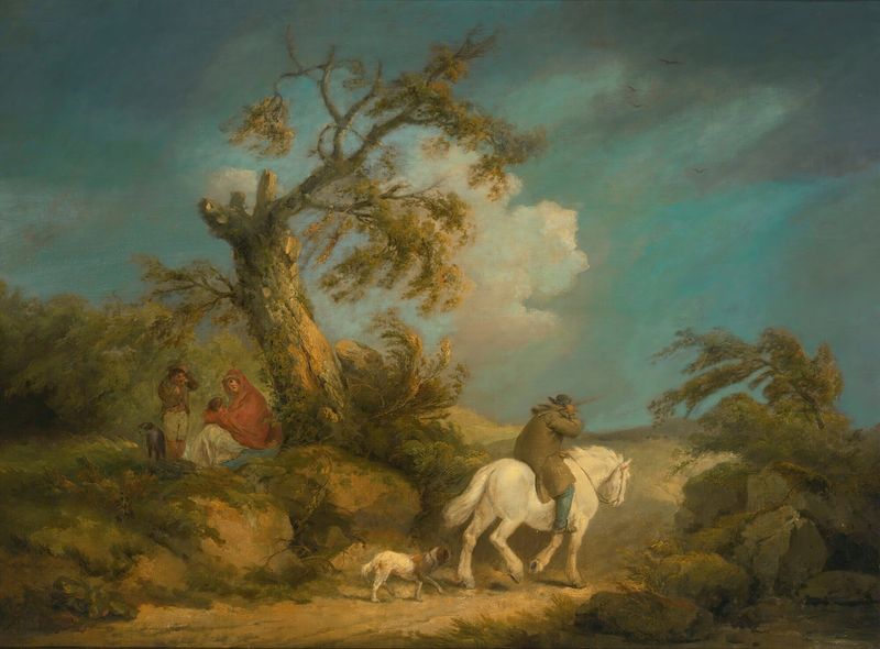 Paisagem representando um céu tempestuoso, pintura a óleo de George Morland