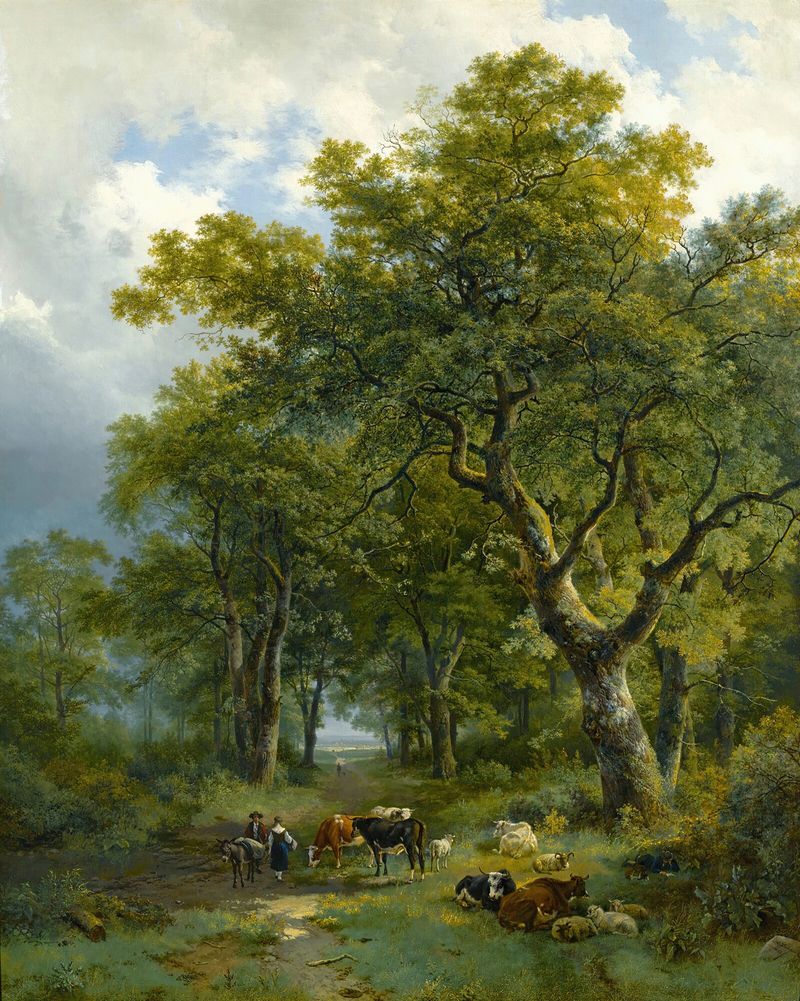 Sendero boscoso con luz filtrada, óleo sobre lienzo de Barend Cornelis Koekkoek