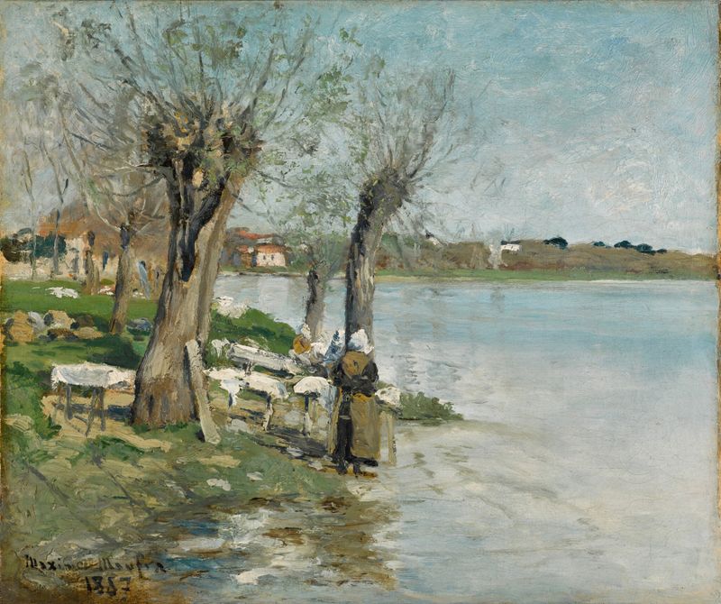 Washerwomen by the river in Lavandières au bord d’une rivière près de Nantes, oil painting by Maxime Maufra