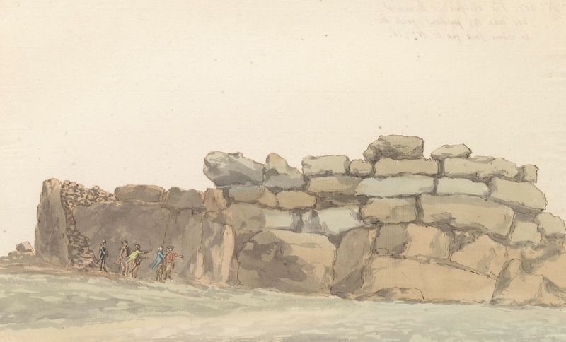Historical landscape with a monument on Gozo by Abraham-Louis-Rodolphe Ducros, oil painting