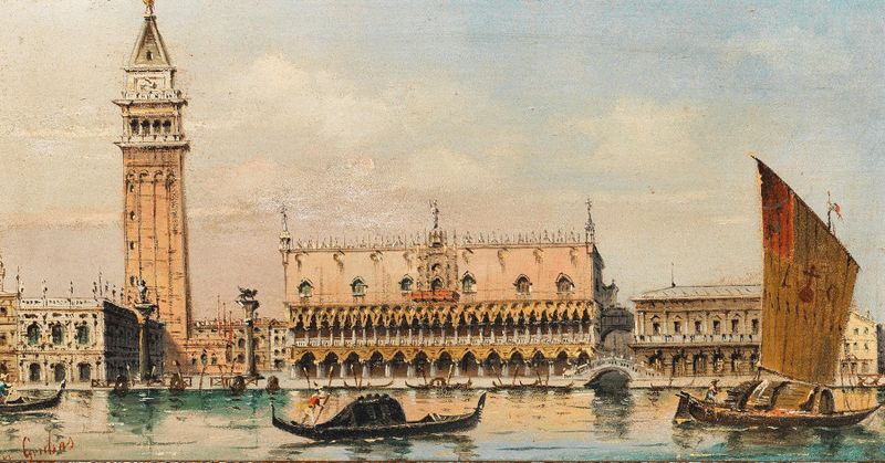 View of St Mark’s Square with Campanile, oil on canvas by Marco Grubas