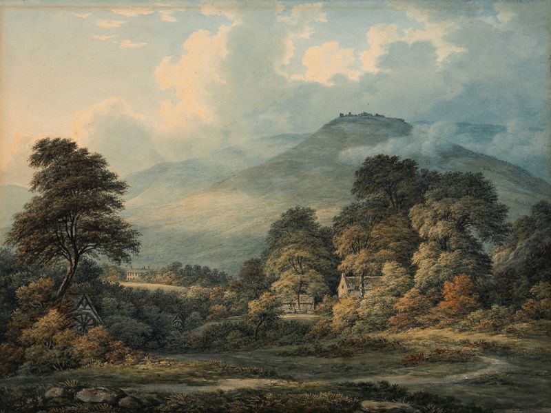 Extensive landscape with distant mountains de John Glover, óleo