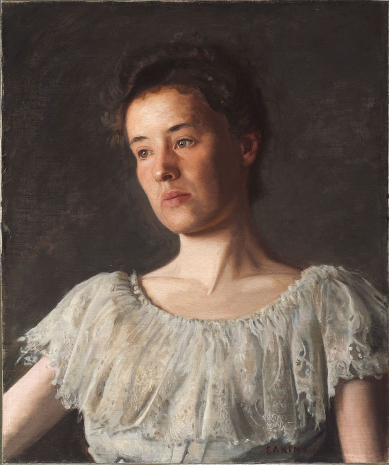 Retrato de uma mulher em um vestido, óleo sobre tela de Thomas Cowperthwait Eakins