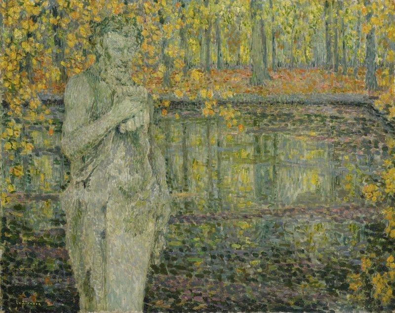 Obra figurativa que retrata um velho fauno de Henri Le Sidaner, pintura a óleo
