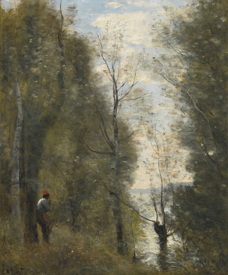 Paisaje con agua y praderas de Jean-Baptiste-Camille Corot, pintura al óleo