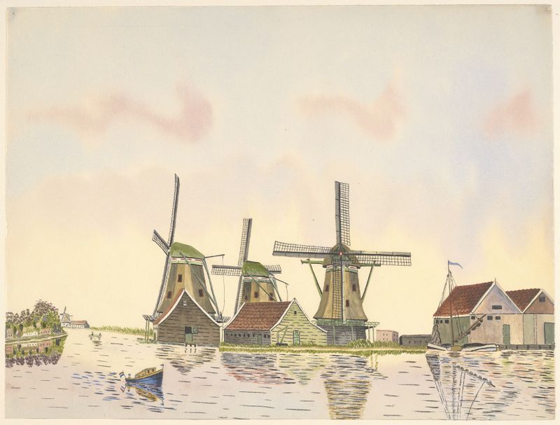 Paisagem com moinhos e um céu sombrio de Johannes Nicolaas Eijman, meio desconhecido.