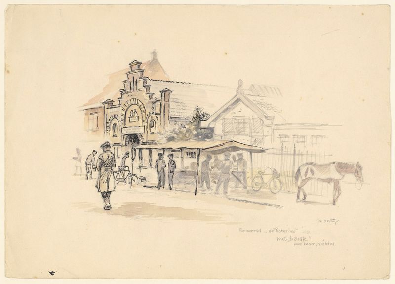 Obra de realismo de Maarten Oortwijn retratando a Boterhal e Barak na Kerkplein