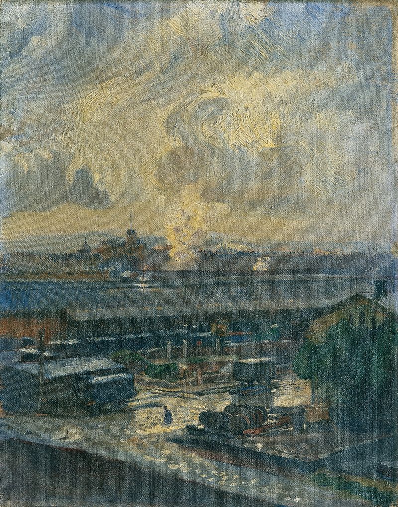 Kohlenbahnhof der Nordbahn by Franz Hohenberger, oil on canvas depicting a quiet train station