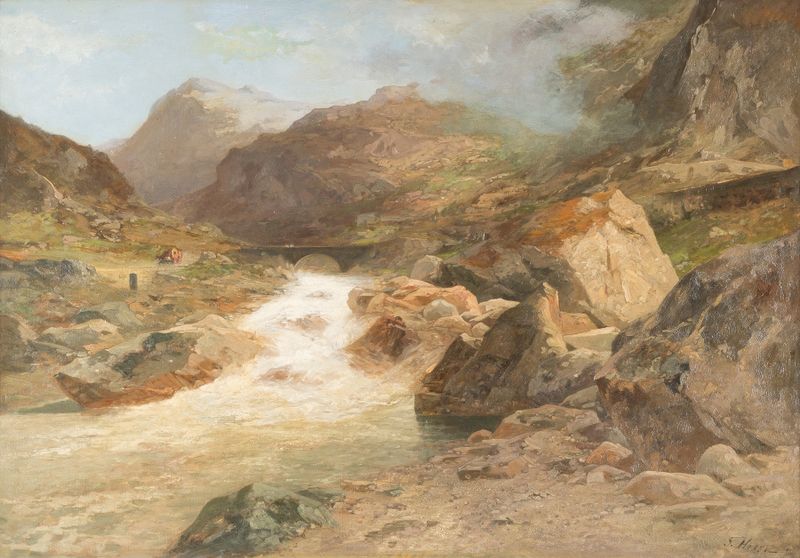 Gotthard street de Georg Hesse, realismo, representando una calle tranquila con adoquines brillantes tras la lluvia.