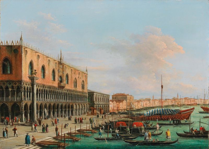Marine scene of the Riva degli Schiavoni, oil painting by Giuseppe Bernardino Bison