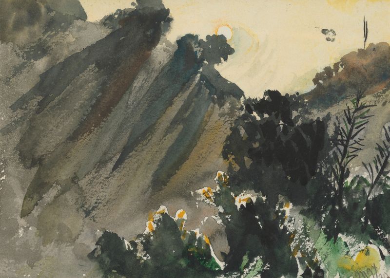 Dibujo de Barbara Bodichon, con suaves tonos tierra y líneas delicadas.