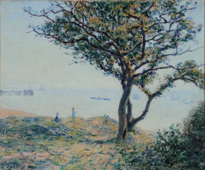 La rade de Cardiff de Alfred Sisley, óleo sobre lienzo que representa un puerto con barcos y reflejos.