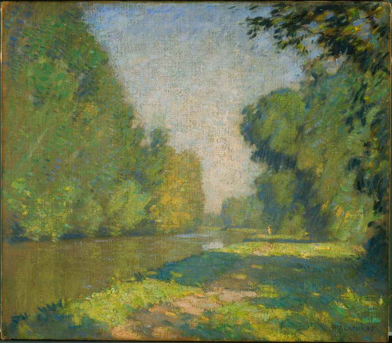 Landscape with a path and tall grasses, oil painting by William Langson Lathrop