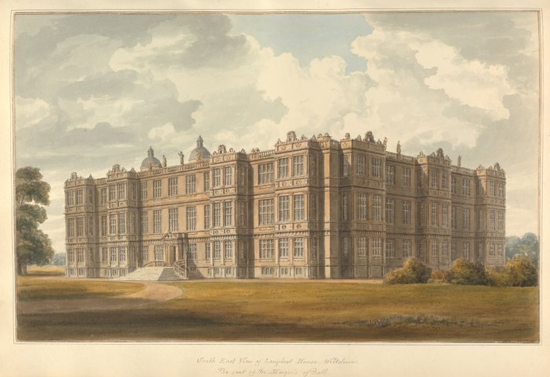 South East View of Longleat House by John Buckler, oil painting depicting grand architecture in a lush landscape