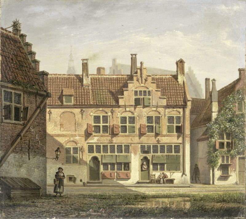A Street in Amersfoort de Johannes Jelgerhuis, óleo sobre tela que retrata uma rua tranquila da Holanda.