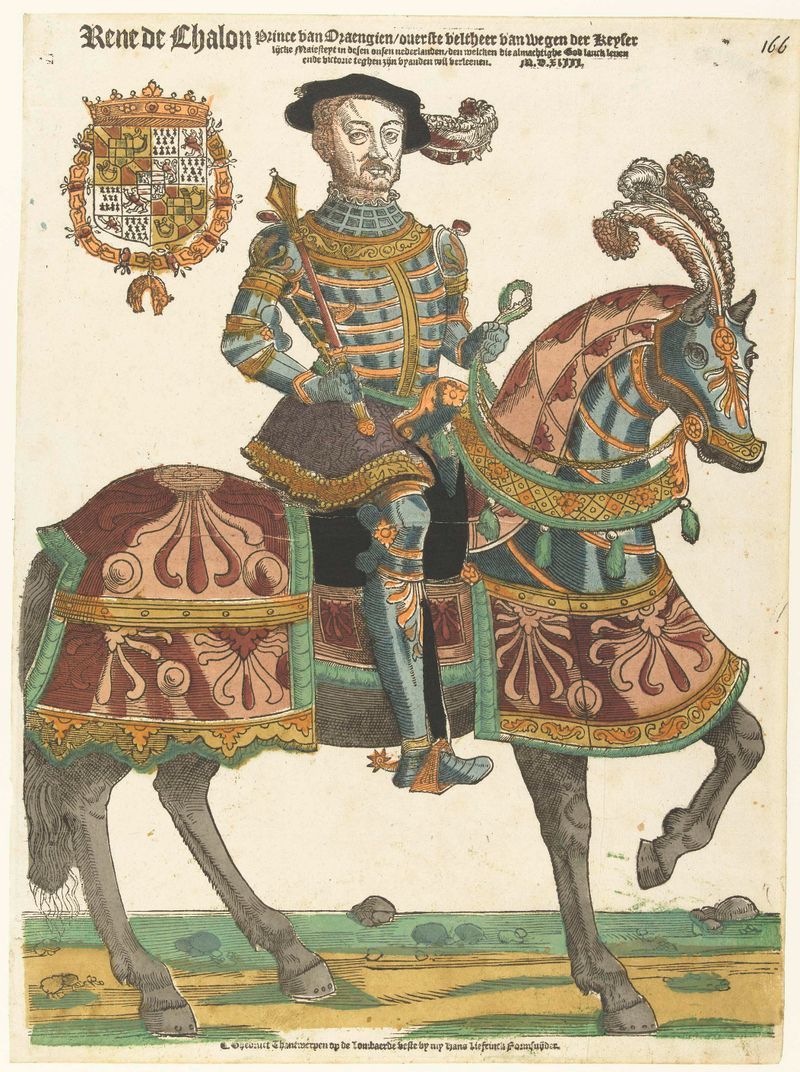 Retrato de René de Châlon a caballo, óleo sobre panel de Hans Liefrinck