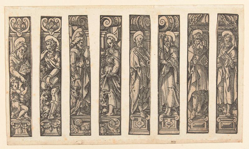 Cena religiosa com quatro evangelistas e quatro apóstolos, papel, Unknown Artist