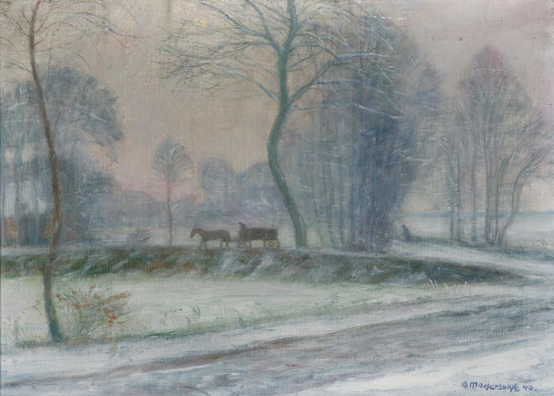 Snow-landscape de Otto Modersohn, expresionismo, que representa un sereno paisaje invernal.