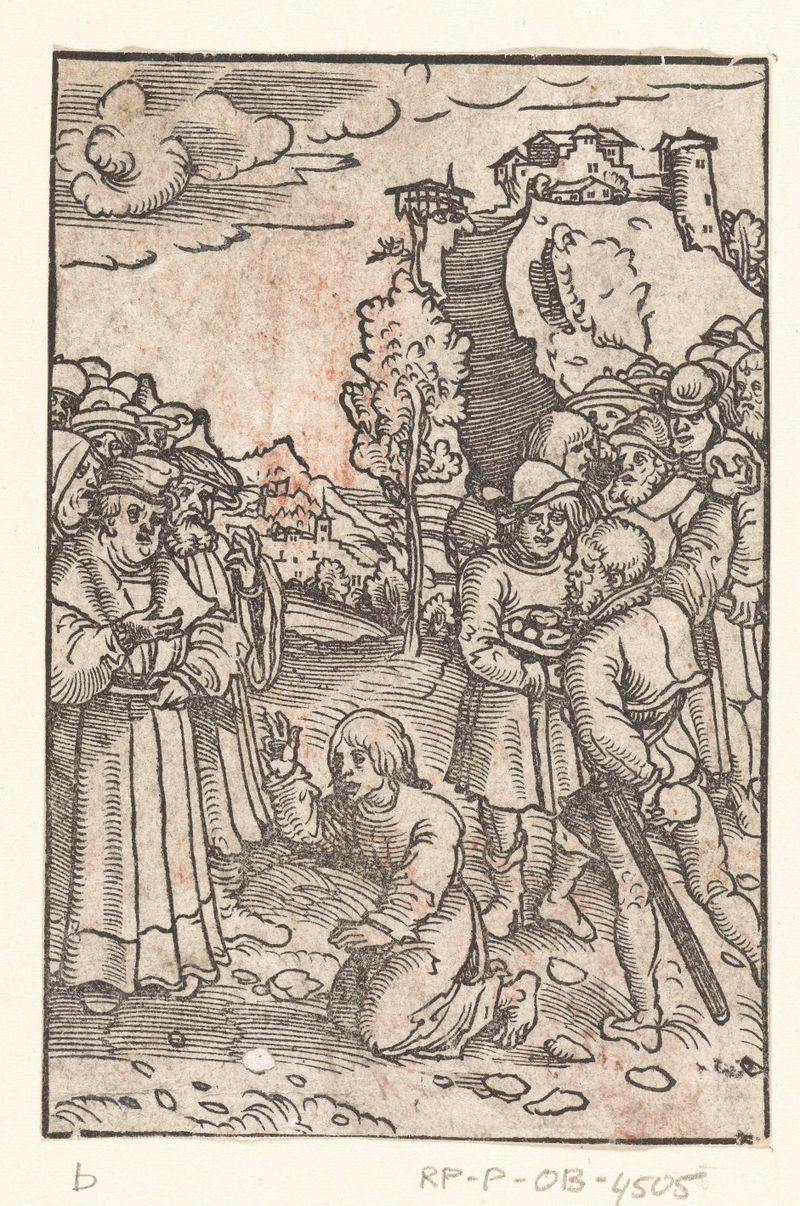 Steniging van Stefanus by Lucas Cranach, paper medium, depicts the martyrdom of Stephen.