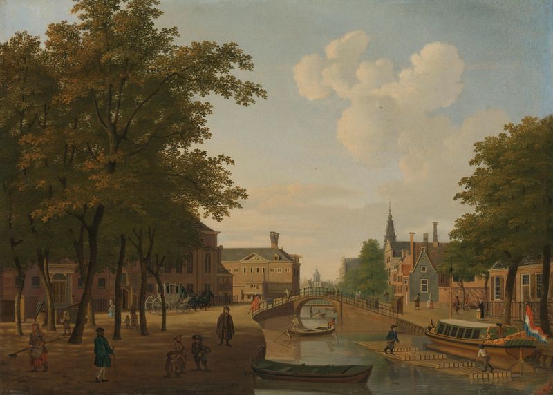 Genre scene of a bustling market in Amsterdam by Hendrik Keun, oil painting