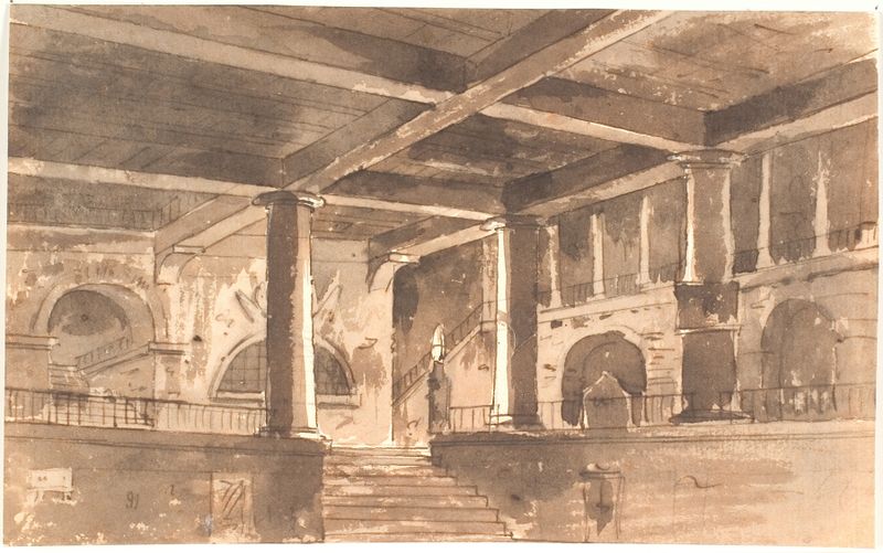 Neoclassicism architecture by Aron Wallick featuring intricate columns and soft light