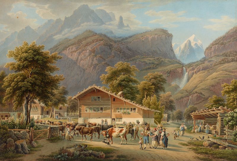 Landscape with green hills and wildflowers by Gabriel Lory the Younger, oil painting