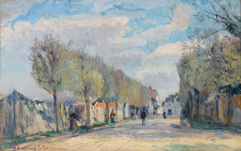 Paisaje con un pueblo y cielo suave, óleo de Albert Lebourg