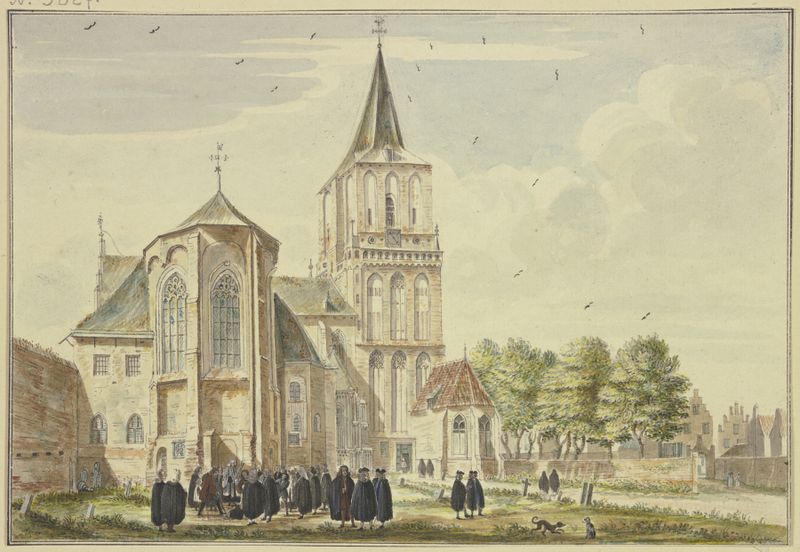 St. Martini in Emmerich von Osten de Jan de Beijer, óleo sobre tela, retratando um campanário de igreja contra um céu claro