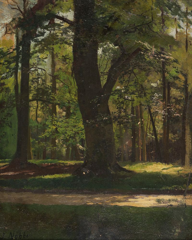Paisagem com árvores e grama, pintura a óleo de Jacob Nöbbe