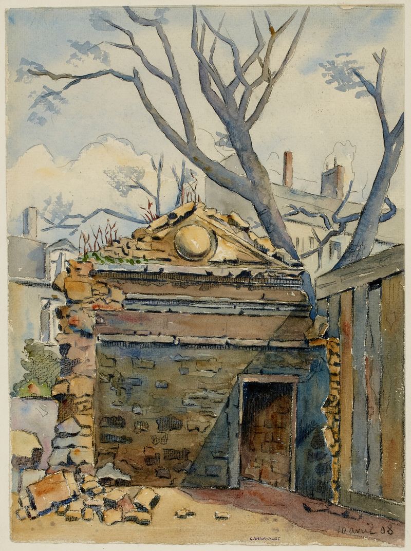 Rue du Regard by Georges-Henri Manesse, oil on canvas depicting a narrow street with dynamic light and shadows.