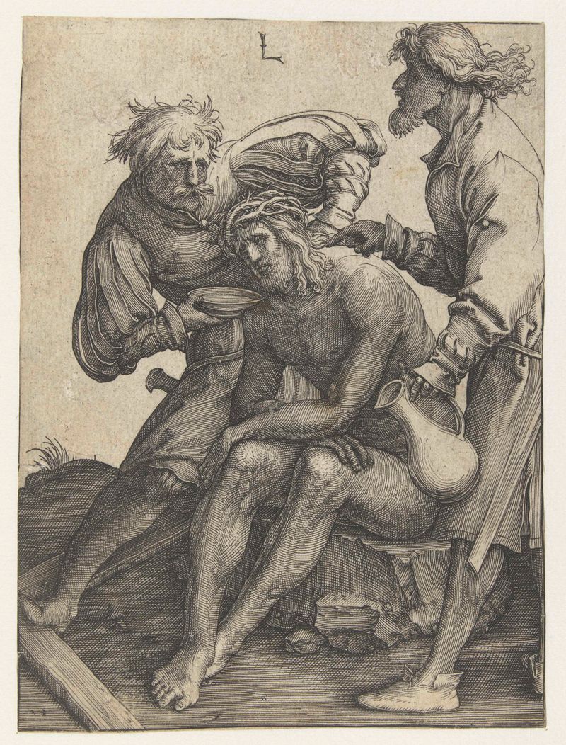 Grabado de Lucas van Leyden que muestra a un soldado ofreciendo una copa a Cristo