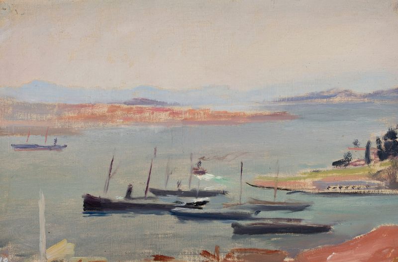 Pintura a óleo de Jan Ciągliński retratando um navio no Bósforo.