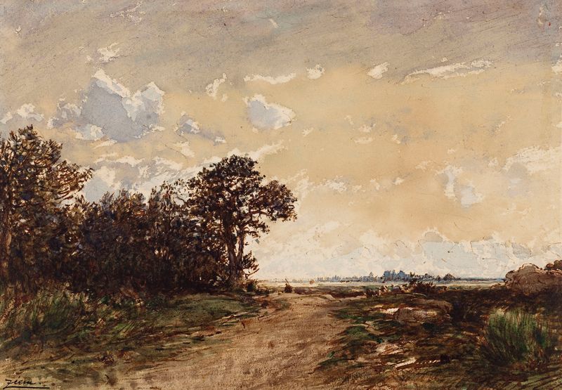 Paisagem com vegetação exuberante e luz de Félix Ziem, pintura a óleo