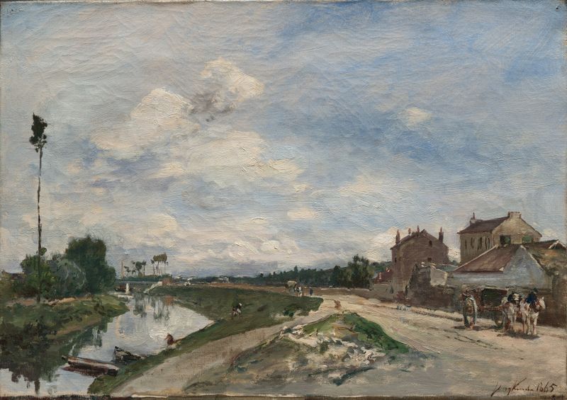 The Seine at Bas-Meudon de Johan Barthold Jongkind, impresionismo, paisaje con río y reflejos del crepúsculo