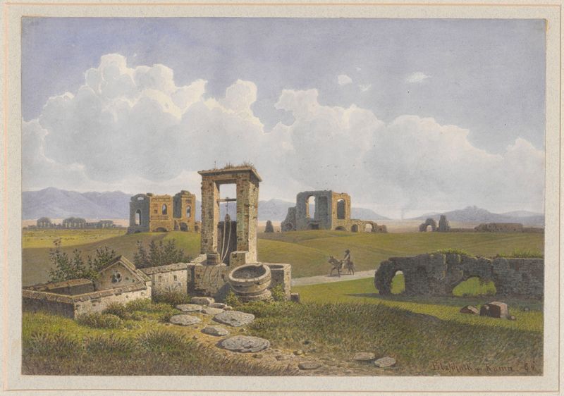 Ruinas de la Villa Lukullus en la Vía Apia en Roma, óleo de Arthur Blaschnik