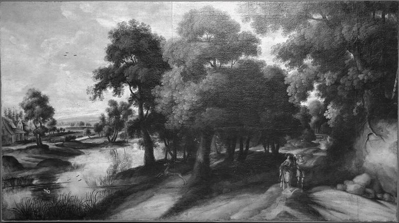 Hagar e o Anjo no Deserto, óleo sobre tela de Jan Coxie, mostrando Hagar alcançando a salvação.