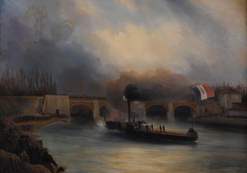 La Seine à Maisons de Pharamond Blanchard, óleo sobre lienzo que representa un paisaje de río tranquilo.