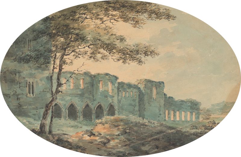 Abbey Ruin by William Sawrey Gilpin, oil on canvas depicting ruins and nature