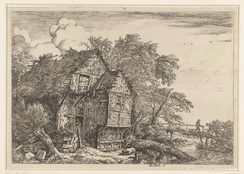 Grabado de Jacob Isaacksz van Ruisdael que muestra un puente sobre un arroyo