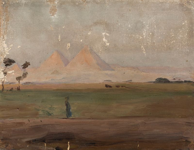 Vista de las pirámides en óleo sobre lienzo de Jan Ciągliński