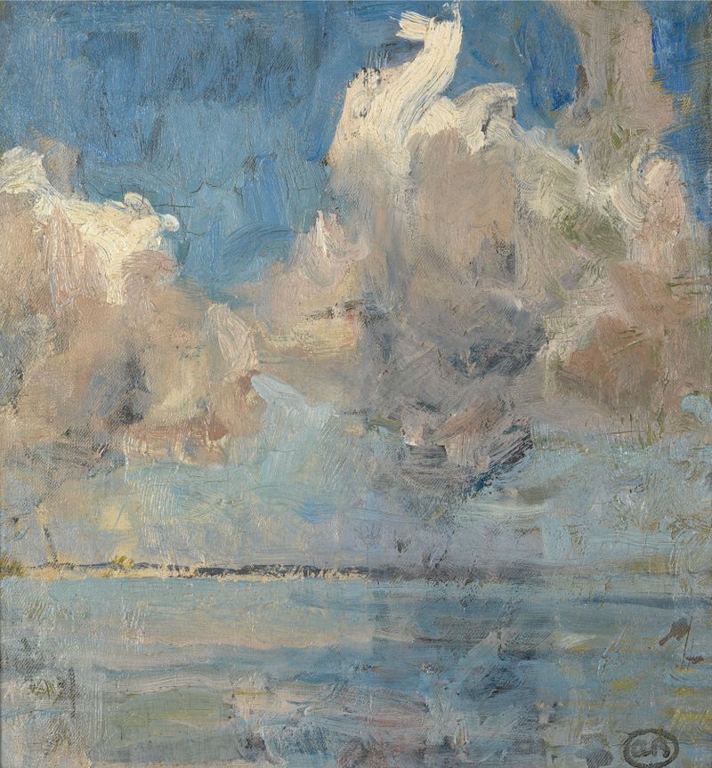 Oil painting by Albert Baertsoen depicting clouds over the sea.