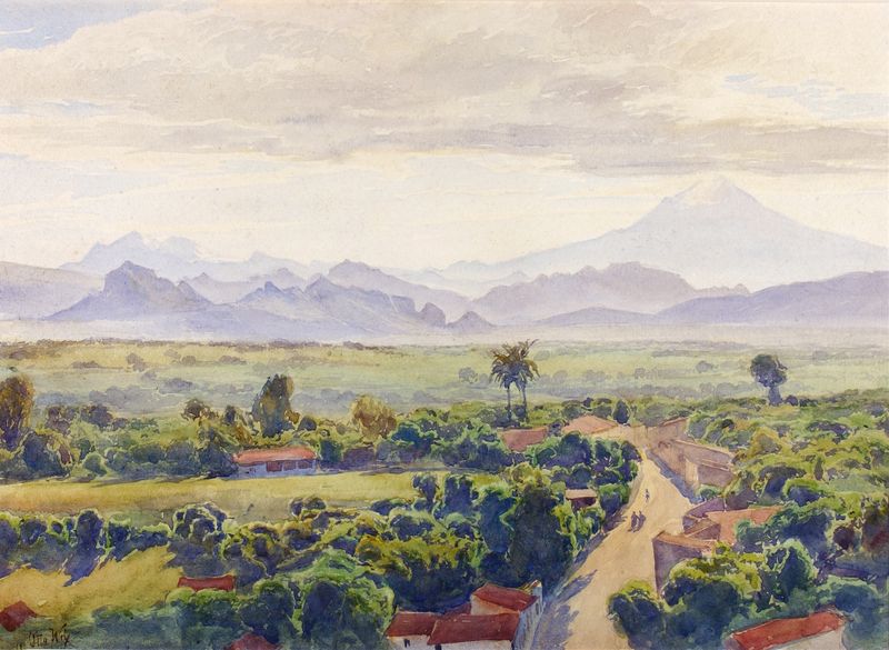 Vista del paisaje de Cuernavaca por Henry Otto Wix, pintura al óleo