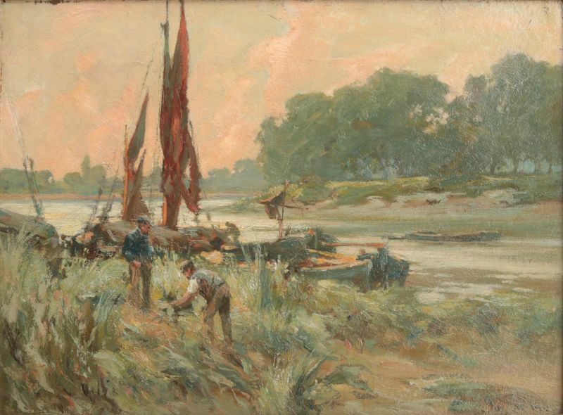 Clearing the Reeds de Joe Milne, impresionismo, representando juncos y luz en un paisaje exuberante