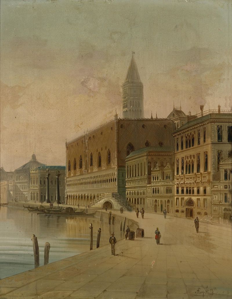 Venedig 1 by August Von Siegen, oil painting depicting a bridge over water