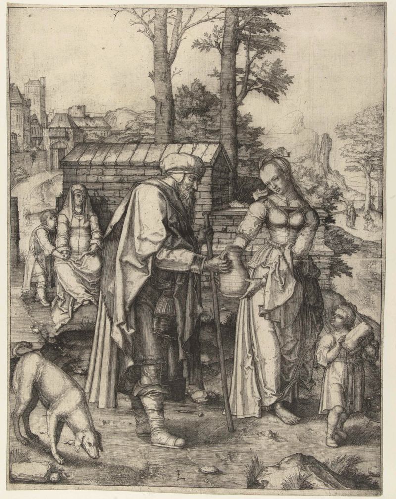 Grabado de Lucas van Leyden que representa a Hagar e Ismael en la desesperación.