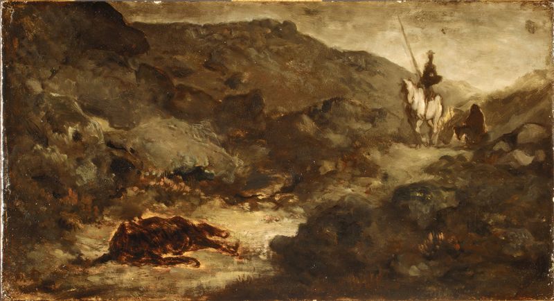 Dom Quixote observa uma mula morta em uma litografia de Honoré Daumier.