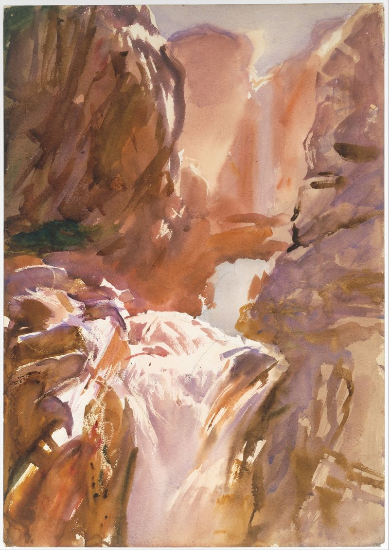Mountain Torrent de John Singer Sargent, óleo sobre lienzo que muestra una cascada sobre rocas